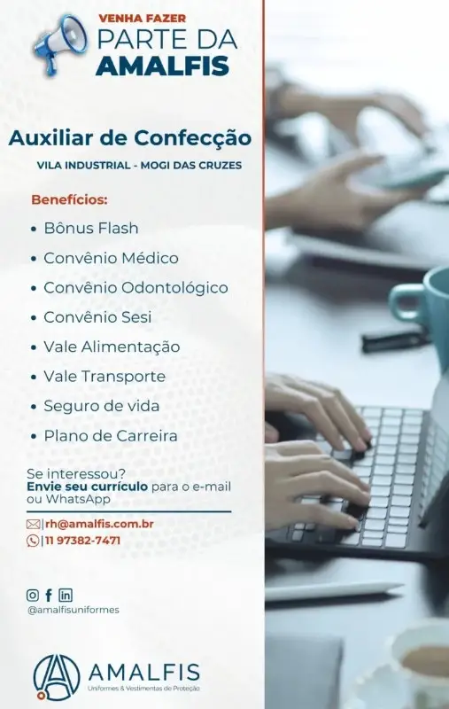 1 Vaga de emprego para Auxiliar De Confecção na empresa AMALFIS em 08/09