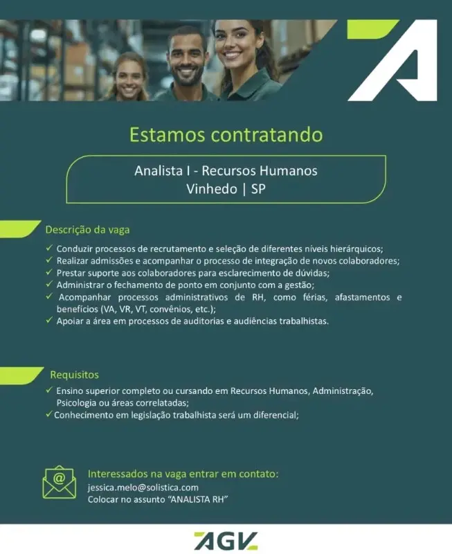 1 Vaga de emprego para Analista I Recursos Humanos na Cidade Vinhedo em 08/09