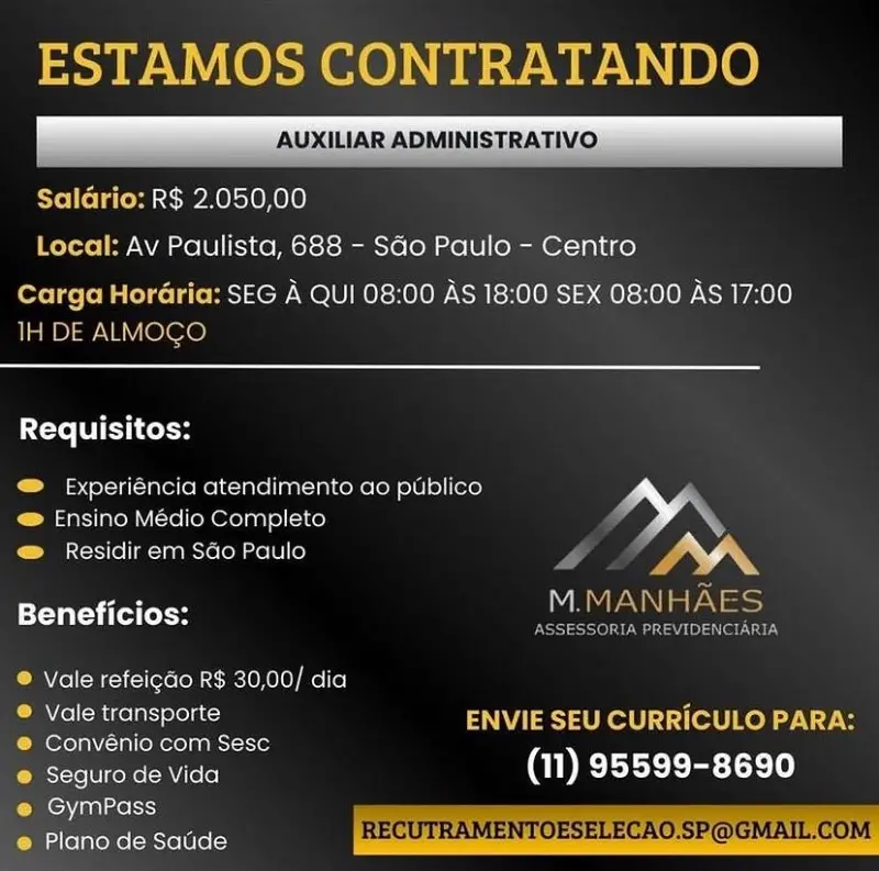 1 Vaga de emprego para Auxiliar Administrativo no Bairro Centro em 08/09