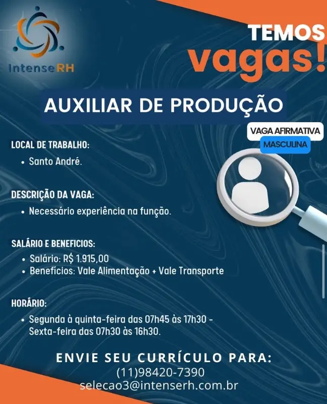 1 Vaga de emprego para Auxiliar De Produção na Cidade Santo André em 08/09