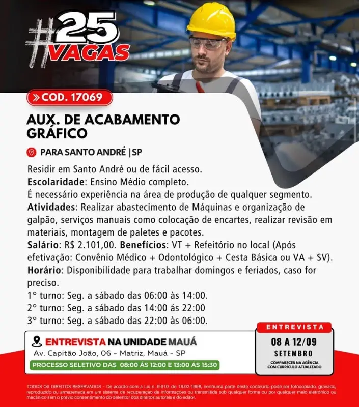 25 Vagas de emprego para Auxiliar De Acabamento Gráfico na Cidade Santo André em 08/09