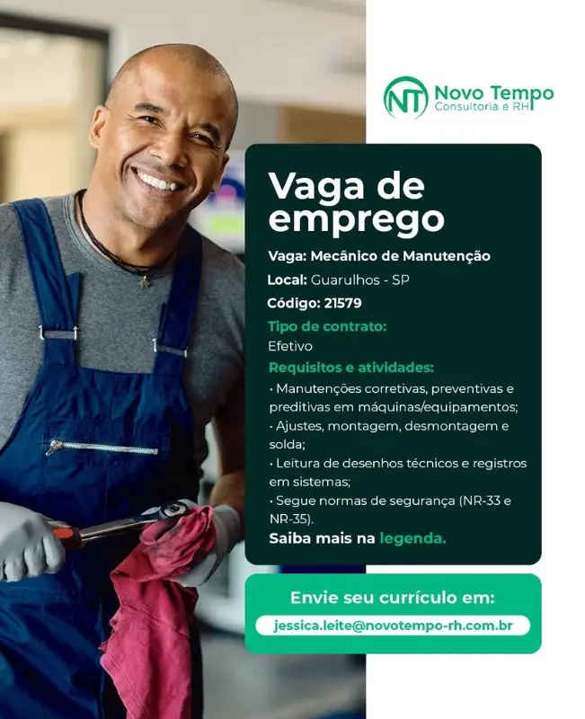 1 Vaga de emprego para Mecânico De Manutenção na Cidade Guarulhos em 08/09