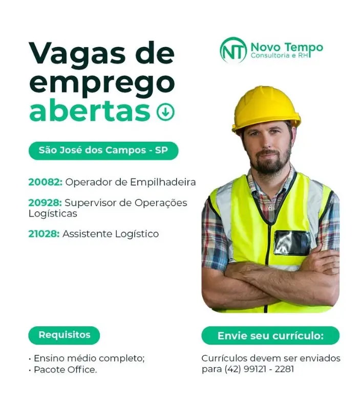 3 Vagas de emprego para Operador De Empilhadeira, Supervisor De Operações Logísticas, Assistente Logístico na Cidade São José dos Campos em 08/09