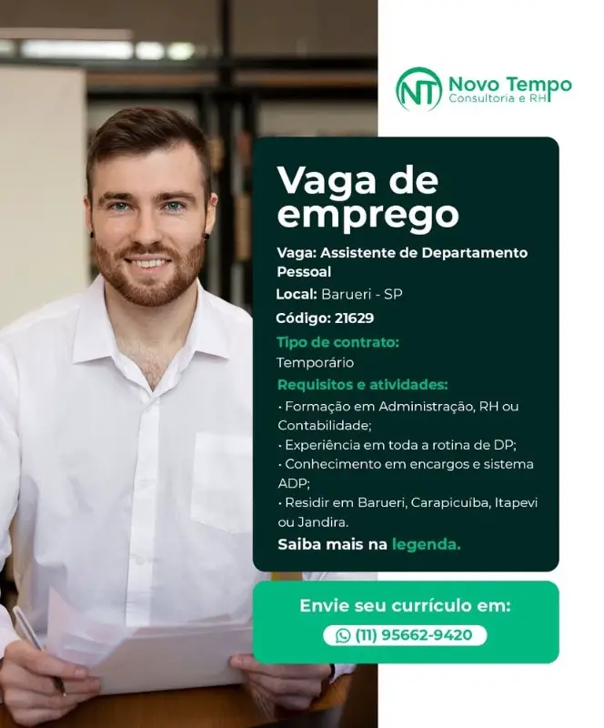 1 Vaga de emprego para Assistente De Departamento Pessoal na Cidade  Barueri em 08/09