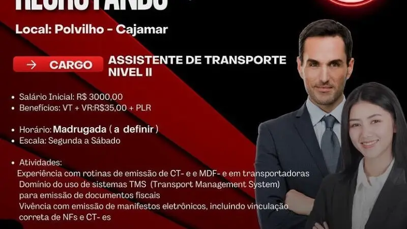 1 Vaga de emprego para Assistente De Transporte Nível Ii na Cidade Cajamar em 08/09