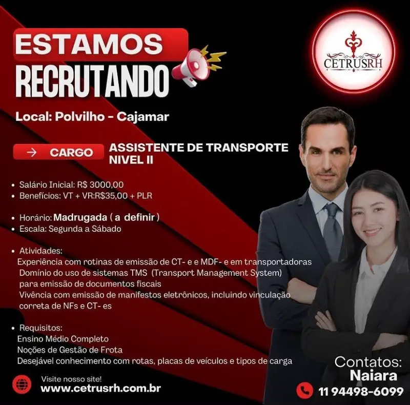 1 Vaga de emprego para Assistente De Transporte Nível Ii na Cidade Cajamar em 08/09
