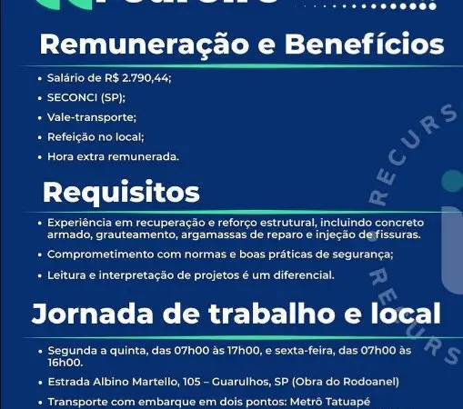 1 Vaga de emprego para Pedreiro na Cidade Guarulhos em 08/09