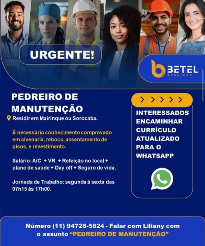 1 Vaga de emprego para Pedreiro De Manutenção na Cidade Sorocaba em 08/09