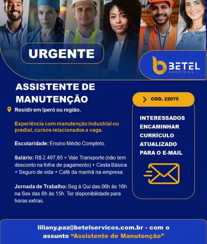 1 Vaga de emprego para Assistente De Manutenção na Cidade Iperó em 08/09