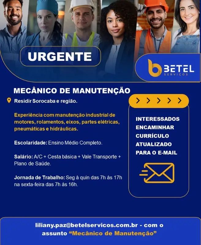 1 Vaga de emprego para Mecânico De Manutenção na Cidade Sorocaba em 08/09