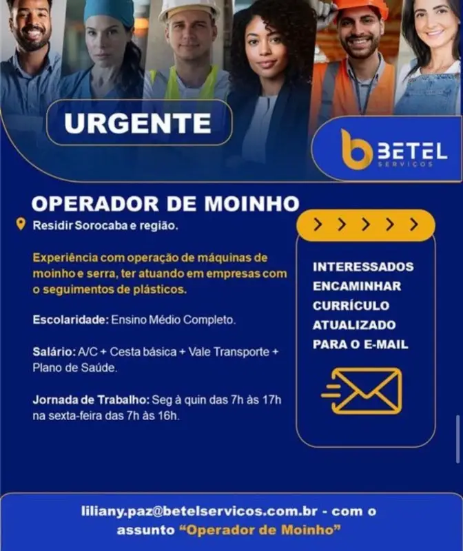 1 Vaga de emprego para Operador De Moinho na Cidade Sorocaba em 08/09