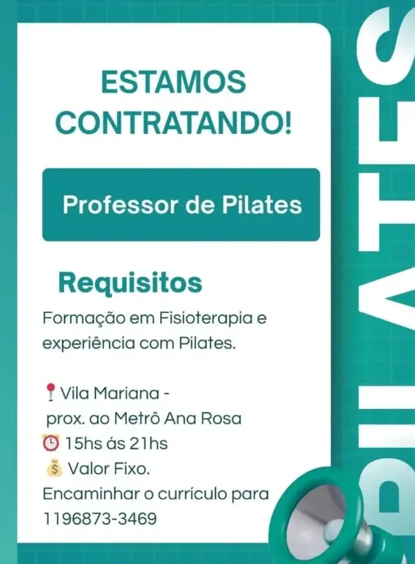 1 Vaga de emprego para Professor De Pilates no Bairro Vila Mariana em 08/09