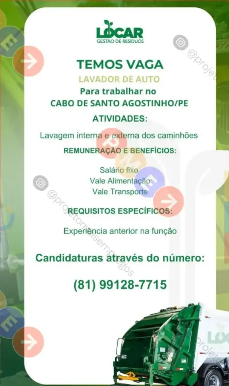 1 Vaga de emprego para Lavador De Auto na empresa Locar em 08/09