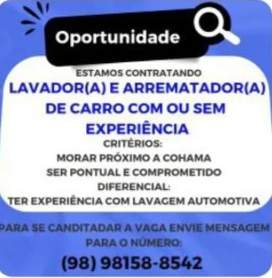 1 Vaga de emprego para Lavador E Arrematador De Carro sem experiência no Segmento de automóveis em 06/09