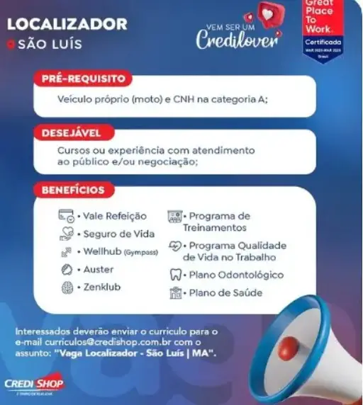 1 Vaga de emprego para Localizador sem experiência na empresa Credishop em 06/09