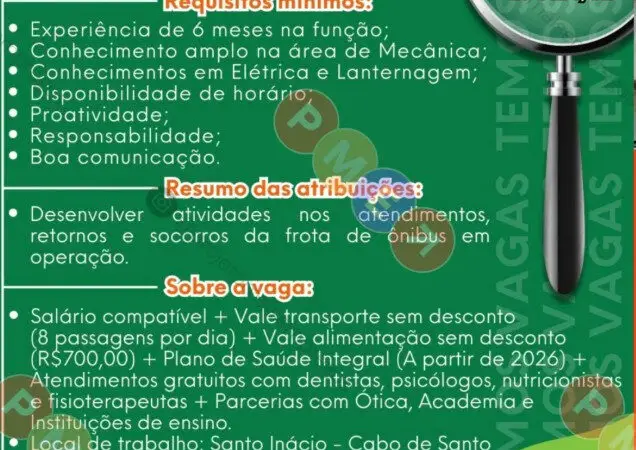 1 Vaga de emprego para Mecânico Socorrista na empresa SJT em 06/09
