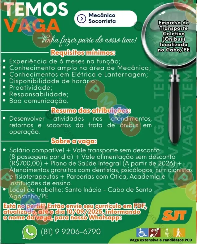 1 Vaga de emprego para Mecânico Socorrista na empresa SJT em 06/09