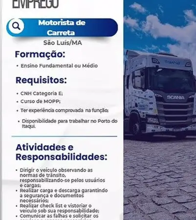 1 Vaga de emprego para Motorista De Carreta na empresa Transul em 06/09