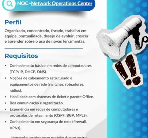 1 Vaga de emprego para Noc Network Operations Center na empresa Lig 16 em 06/09