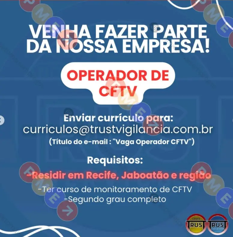 1 Vaga de emprego para Operador Cftv sem experiência na empresa Trust Vigilância em 10/09