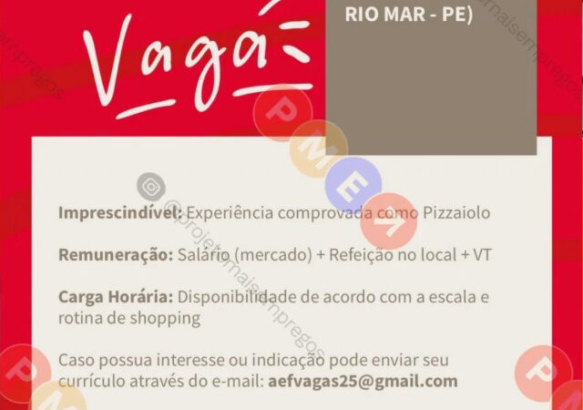 1 Vaga de emprego para Pizzaiolo na empresa A e F em 06/09