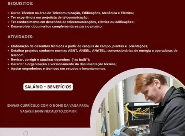 1 Vaga de emprego para Projetista De Rede De Telecomunicação na empresa Jannine Calixto em 06/09