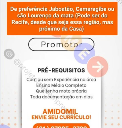 1 Vaga de emprego para Promotor sem experiência na empresa Amidomil em 06/09