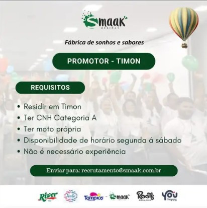 1 Vaga de emprego para Promotor sem experiência na empresa Smaak Bebidas em 08/09