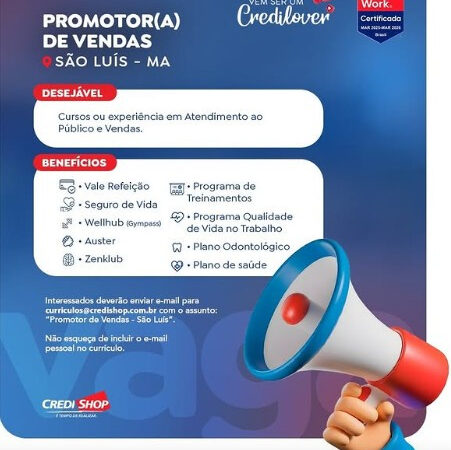 1 Vaga de emprego para Promotor De Vendas sem experiência na empresa Credishop em 06/09