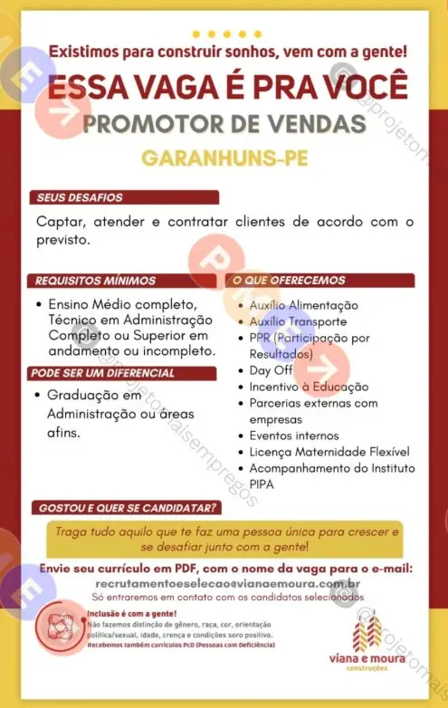 1 Vaga de emprego para Promotor De Vendas sem experiência na empresa Viana e Moura em 06/09
