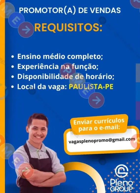 1 Vaga de emprego para Promotor De Vendas na empresa Pleno Group em 06/09