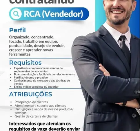 1 Vaga de emprego para Rca Vendedor na empresa LSG em 09/09