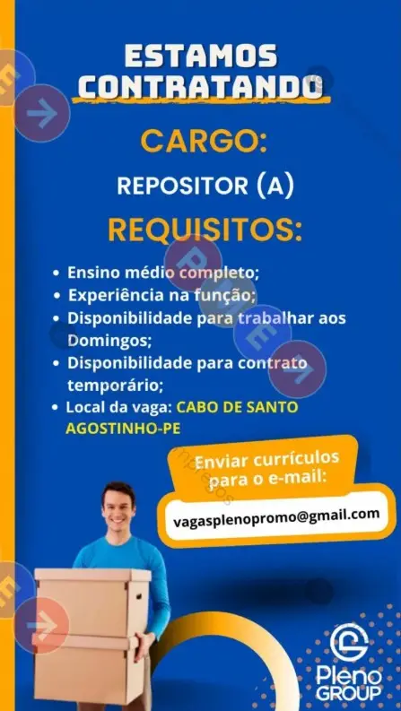 1 Vaga de emprego para Repositor na empresa Pleno Group em 06/09