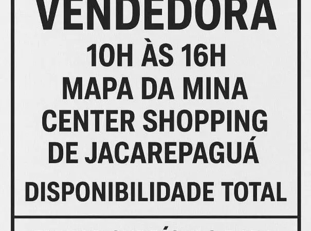 1 Vaga de emprego para Vendedora na empresa Mapa da Mina em 08/09