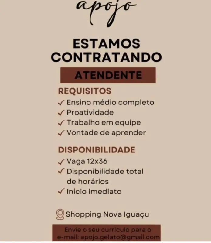 1 Vaga de emprego para Atendente na empresa Apojo em 08/09