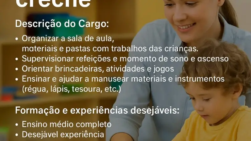 1 Vaga de emprego para Auxiliar De Creche sem experiência na empresa Euclides em 08/09