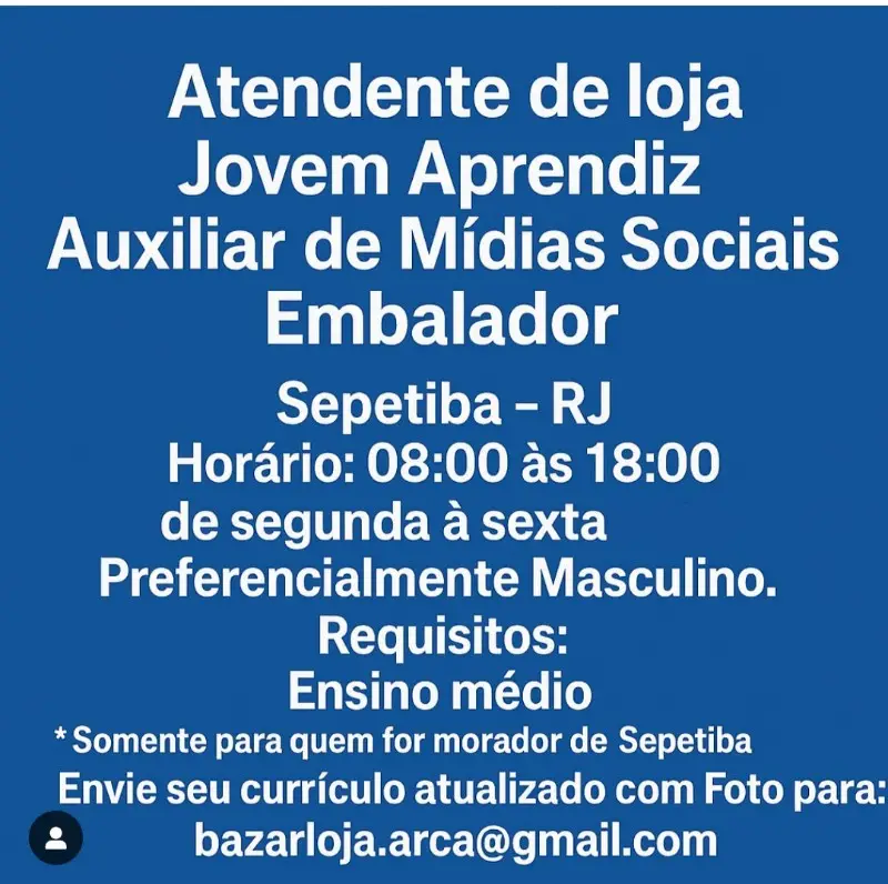 4 Vagas de emprego para Atendente De Loja,jovem Aprendiz,auxiliar De Mídias Sociais,embalador na empresa Bazar Loja Arca em 08/09