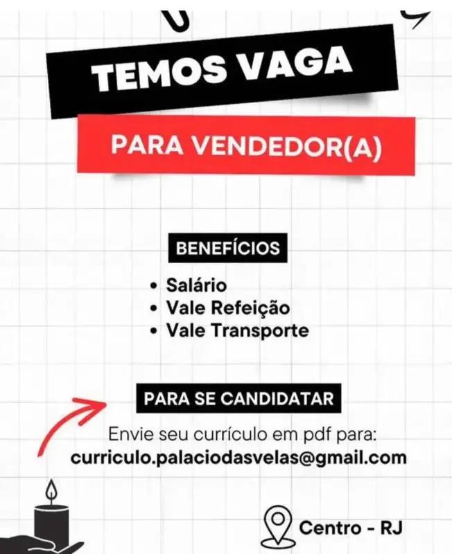 1 Vaga de emprego para Vendedor A na empresa Palácio das Velas em 08/09