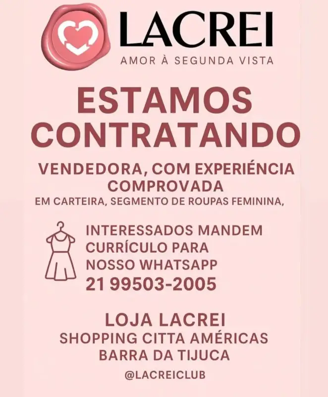 1 Vaga de emprego para Vendedora na empresa Lacrei em 08/09