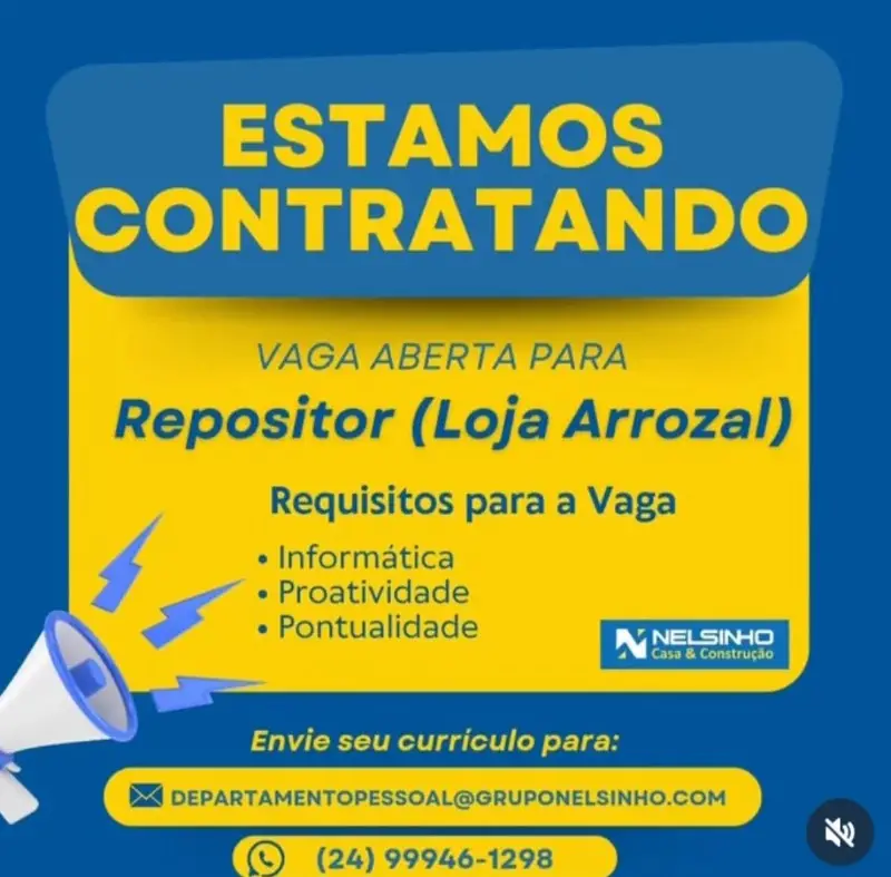 1 Vaga de emprego para Repositor na empresa Nelsinho Casa & Construção em 08/09