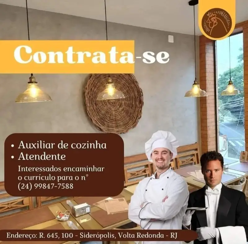2 Vagas de emprego para Auxiliar De Cozinha,atendente no Bairro Volta Redonda em 08/09
