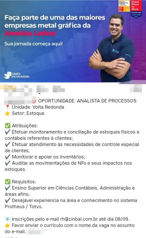 1 Vaga de emprego para Analista De Processos sem experiência na empresa Grupo Incoflandres em 08/09