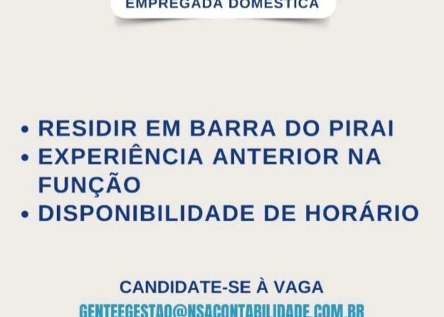 1 Vaga de emprego para Empregada Doméstica na empresa Nsa Contabilidade em 08/09