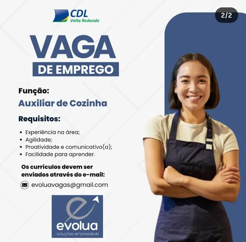 1 Vaga de emprego para Auxiliar De Cozinha na empresa Evolua Soluções em 08/09