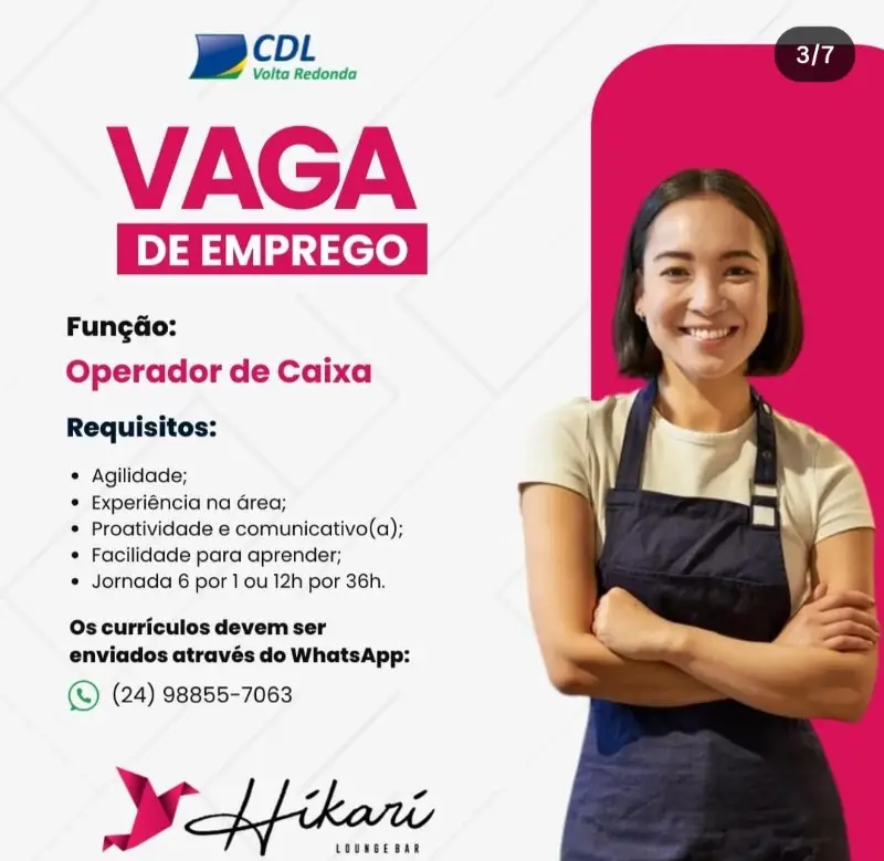 1 Vaga de emprego para Operador De Caixa na empresa Hikari Lounge Bar em 08/09