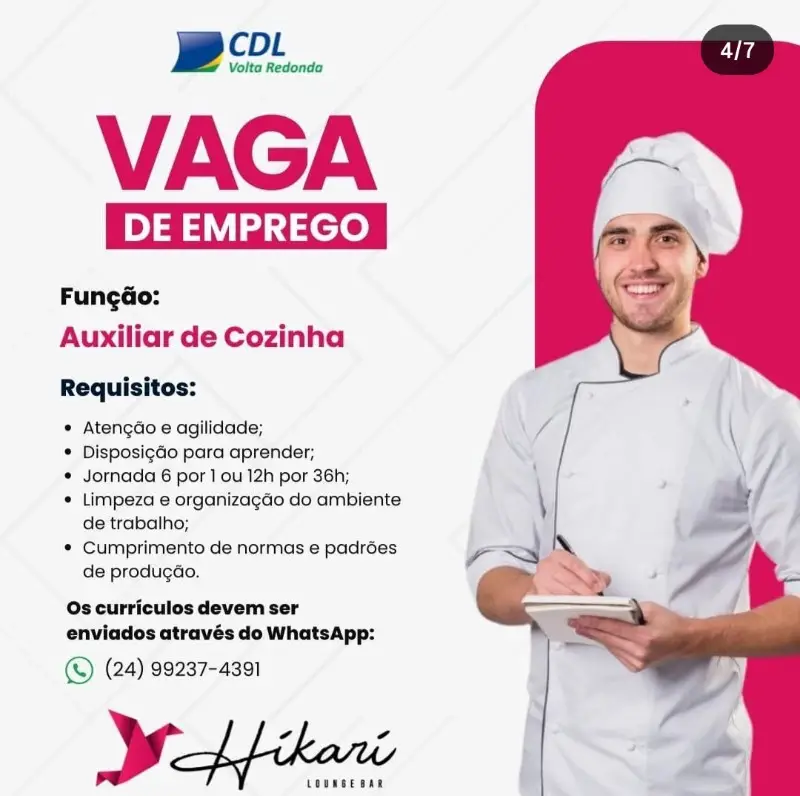 1 Vaga de emprego para Auxiliar De Cozinha na empresa Hikari Lounge Bar em 08/09