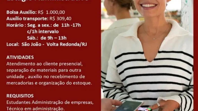 1 Vaga de emprego para Estágio Administrativo na Cidade Volta Redonda em 08/09
