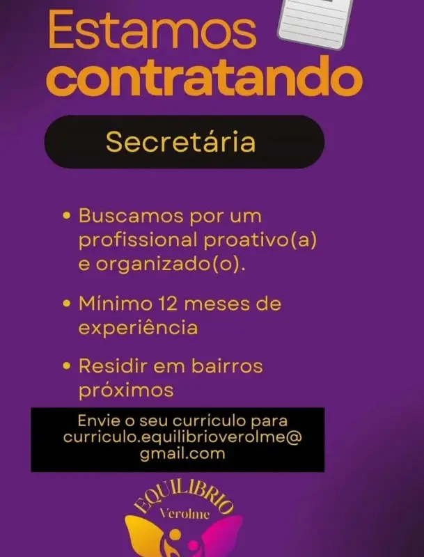 1 Vaga de emprego para Secretária na empresa Equilíbrio Verolme em 08/09