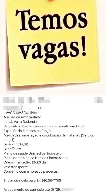 1 Vaga de emprego para Auxiliar De Almoxarifado na empresa Ellca em 08/09