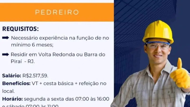 1 Vaga de emprego para Pedreiro na empresa Nacionalrh em 08/09